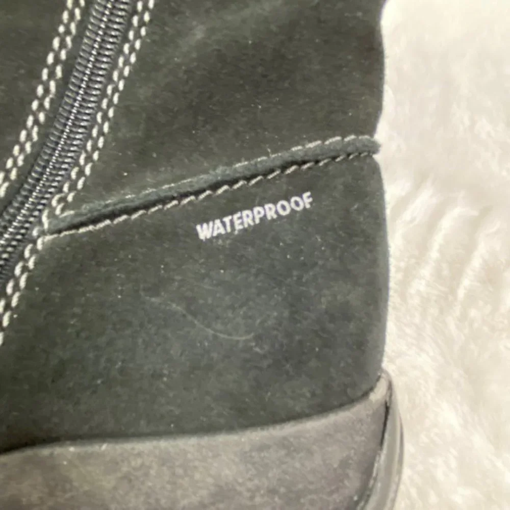 Studio Brilliant Women's‎ Black Suede Faux Fur Trim Evonna WaterProof Boots 7.5